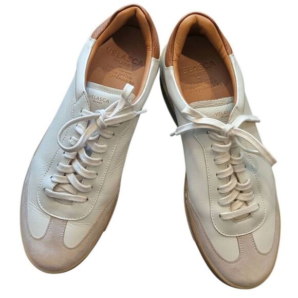NEW Velasca Sneakers Men's 9 42 Cream Ciciarun Calf Leather Suede Low Top - Picture 4 of 9